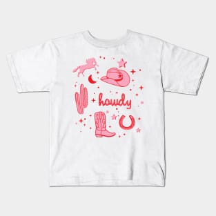 Pastel Cowboy Hat and Boot Pattern Pink Cowgirl Aesthetic Kids T-Shirt